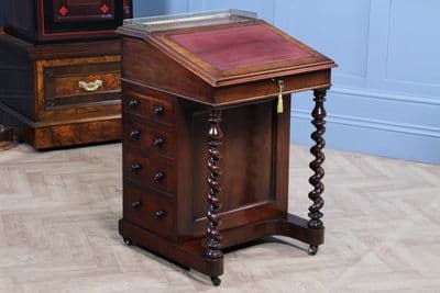 Original Antique Early Victorian Mahogany 4 Drawer Davenport Desk With Keys 1840