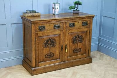 Original Antique Edwardian Art Nouveau Solid Meduim Oak Carved Sideboard C1915
