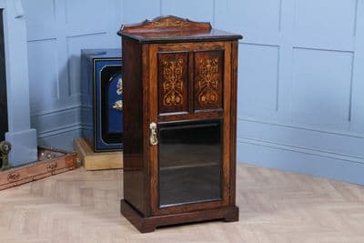 Original Antique Edwardian Rosewood Inlaid Glazed Music Sheet Cabinet C1890