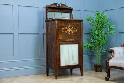 Original Antique Edwardian Rosewood Small Inlaid Ladies Bureau Desk Cabinet 1890