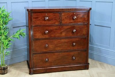Original Antique Mid Victorian Tall Mahogany Chest Bank of 5 Drawers C1860