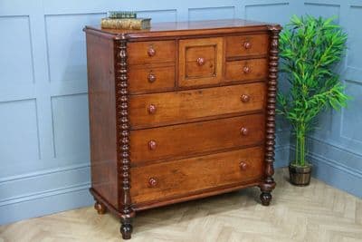 Original Antique Victorian Bobbin Turned Mahogany Scottish Chest of 7 Drawers