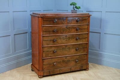 Original Antique Victorian Flame Grain Tall Mahogany Chest Bank of 6 Drawers