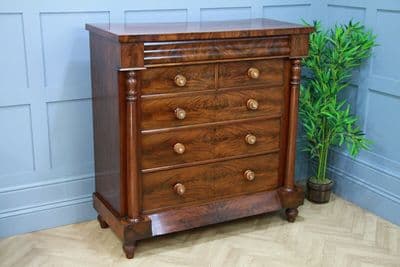 Original Antique Victorian Flame Grain Tall Mahogany Scottish Chest of 6 Drawers