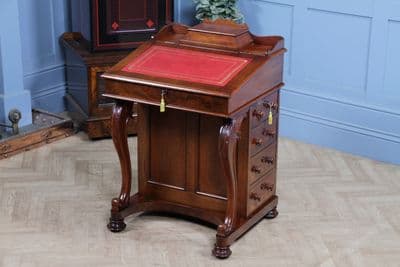 Original Antique Victorian Mahogany 4 Drawer Davenport Desk Restored Lockable With Keys C1870