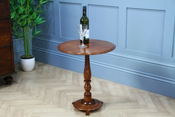 Original Antique Victorian Solid Mahogany Round Low Wine Lamp Table Occasional