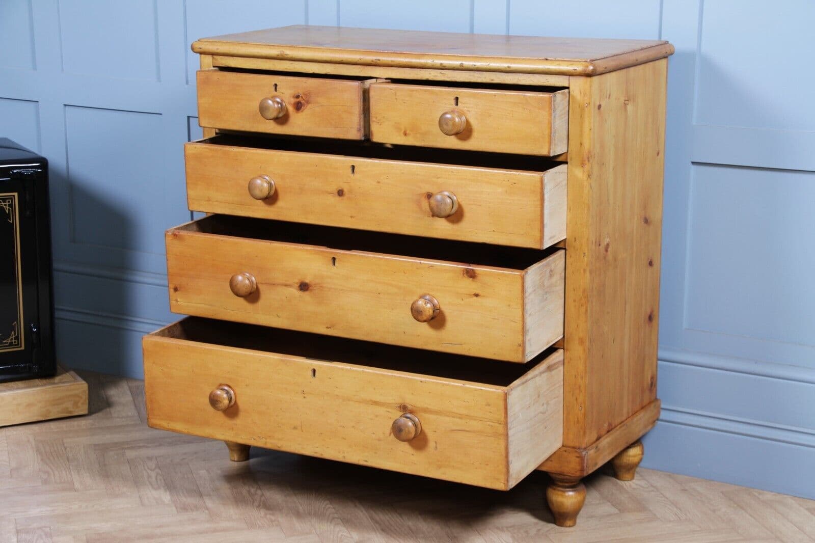 Original Antique Victorian Stripped Pine Chest of 5 Drawers Restored C1880