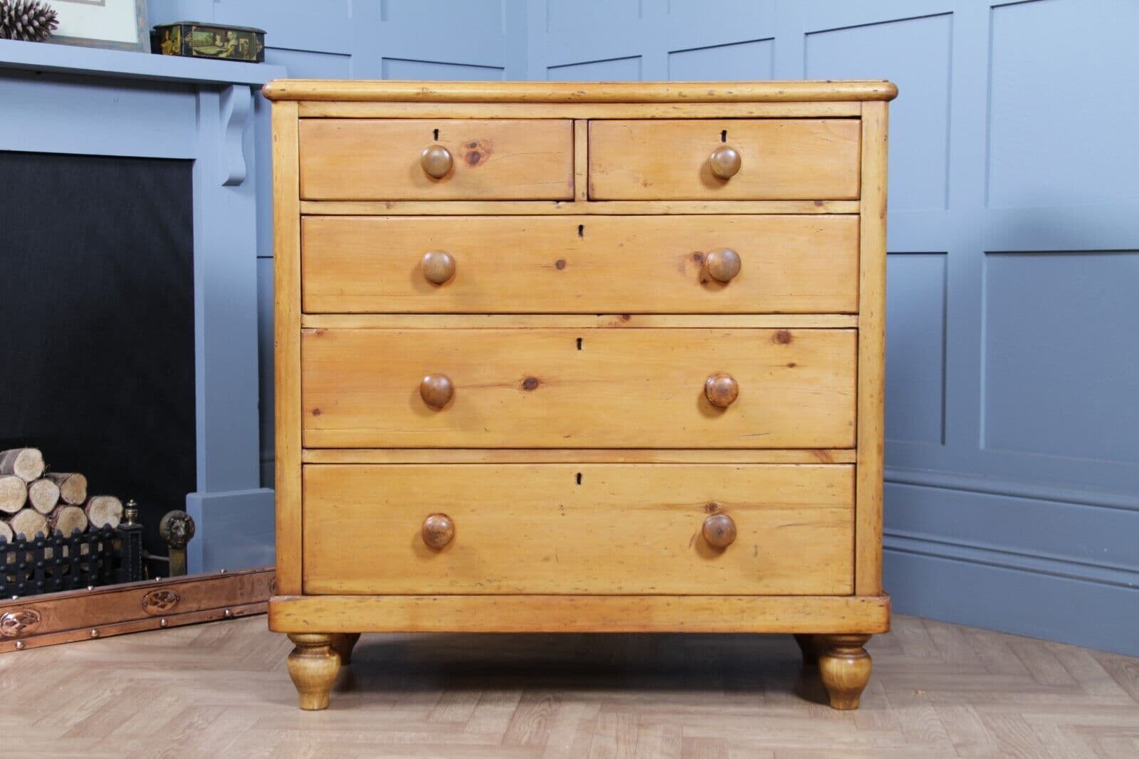 Original Antique Victorian Stripped Pine Chest of 5 Drawers Restored C1880