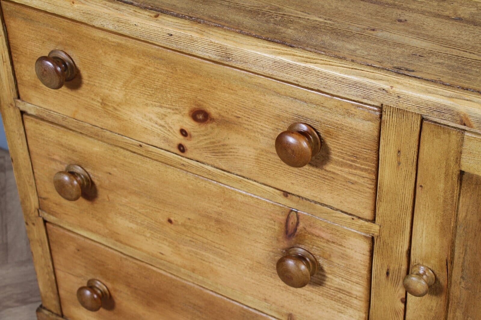 Original Antique Victorian Stripped Pine Cupboard Chest of Drawers