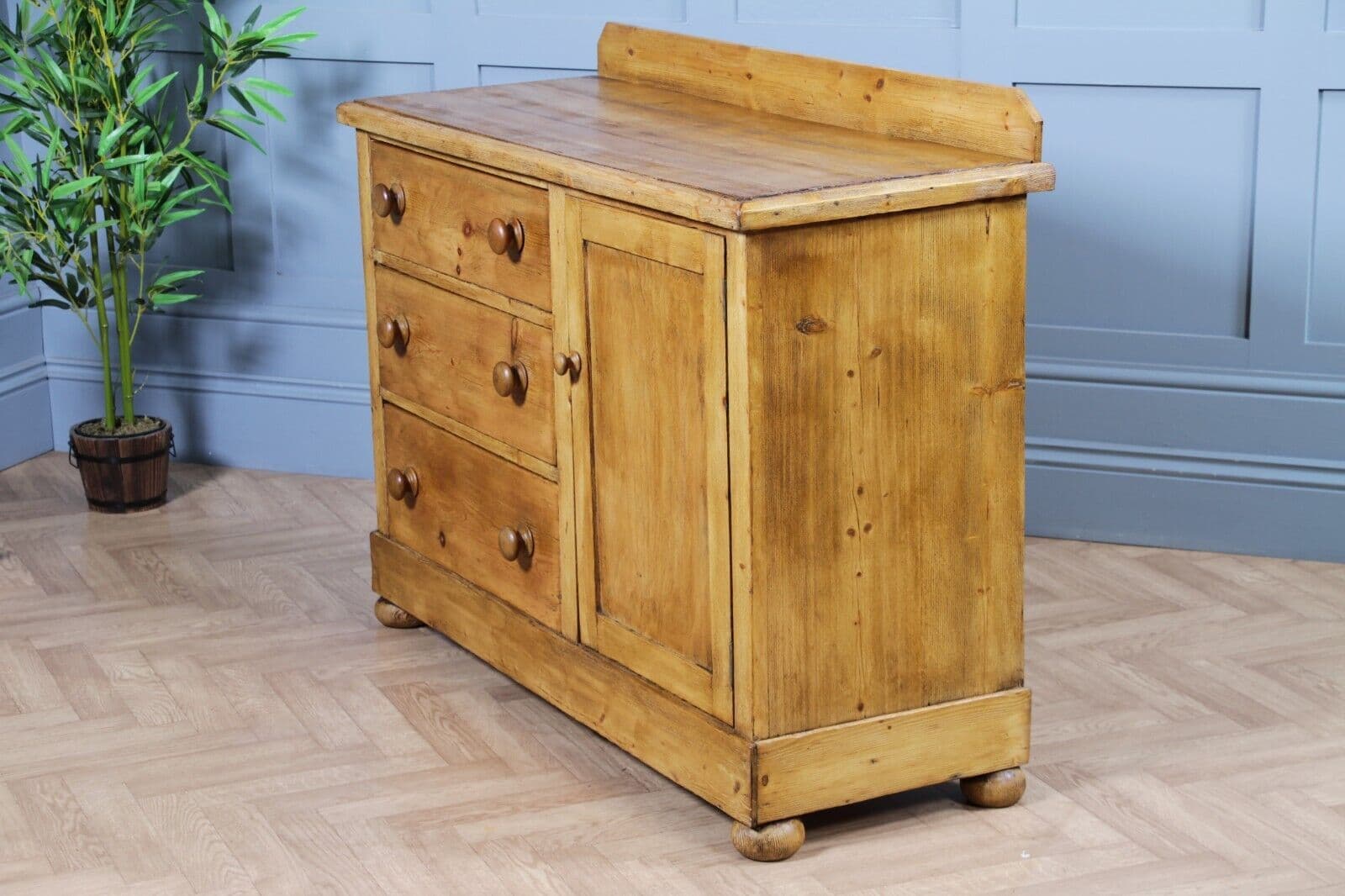 Original Antique Victorian Stripped Pine Cupboard Chest of Drawers