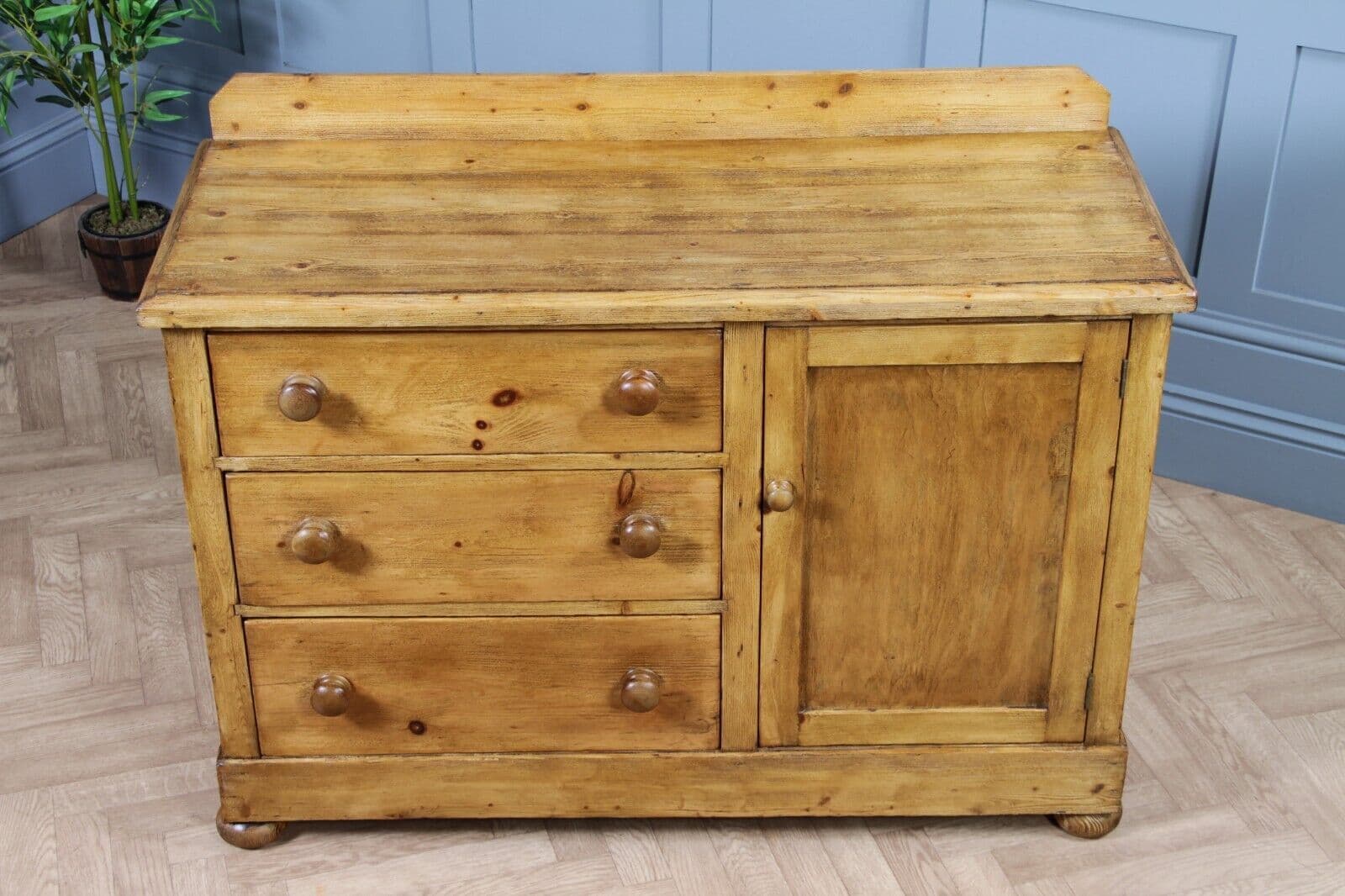 Original Antique Victorian Stripped Pine Cupboard Chest of Drawers