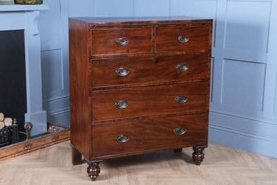 Original Antique William IV Fiddle Back Mahogany Compact Chest of 5 Drawers 1830