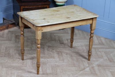 Original Victorian Moderately Sized Scrub Top Stripped Pine Kitchen Table C1870