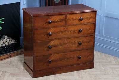 Outstanding Original Antique Victorian Flame Grain Mahogany Chest of 5 Drawers