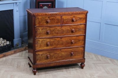 Outstanding Original Antique Victorian Flame Grain Mahogany Chest of 5 Drawers.