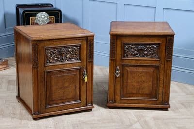 Pair of Antique Edwardian Art Nouveau Oak Bedside Cupboards Hall Lamp Side Table