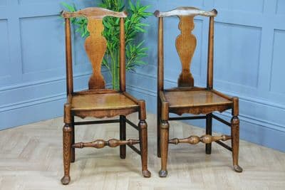 Pair of Antique Georgian Country Primitive Solid Ash Hoof Foot Hall Chairs C1770