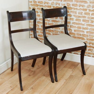 Pair of Antique Original Regency Reeded Mahogany Period Dining Chairs / Hall