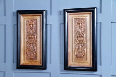 Pair of Antique Reclaimed Carved Walnut Wall Hanging Panels Pictures Plaques