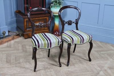 Pair of Antique Victorian Walnut Balloon Back Dining Occasional Chairs  Cabriole