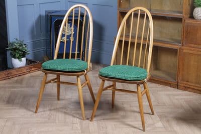 Pair of Original Genuine Ercol Green Windsor Chair Seat Pad Cushions Vintage
