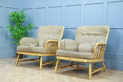 Pair of Vintage 1980 Ercol Blonde Windsor Jubilee 766 Armchair Need Reupholstery