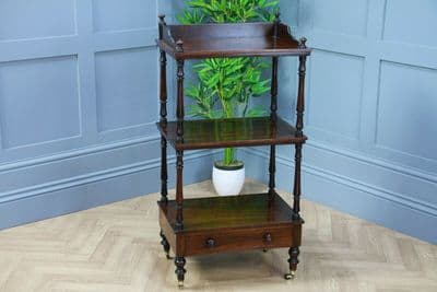 Rare Antique Late Georgian Rosewood 3 Tier What Not Display Shelf With Drawer