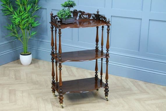 Rare Antique Late Georgian Solid Rosewood Carved 3 Tier What Not Display Shelf