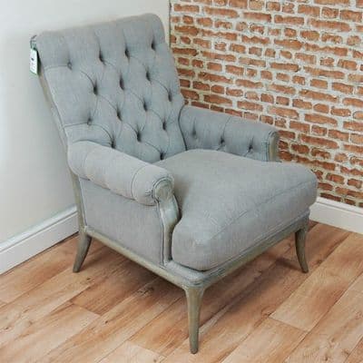 RV Astley Amblar Chair Distressed Limed Oak Grey Buttoned Back Armchair Fireside