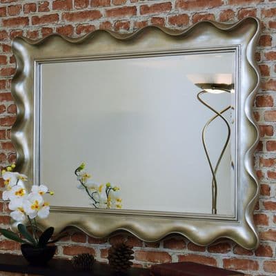 RV Astley Antiqued Waved Edge Silver Leaf Landscape Portrait Wall Hanging Mirror - 162566864859