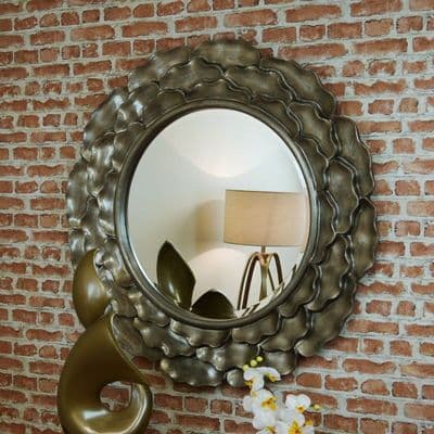 RV Astley Edlyn Antiqued Glossy Large Round Wall Hanging Mirror Unique Beveled