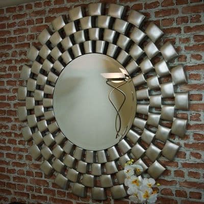 RV Astley Laviana Large Contemporary Silver leaf Round Wall Hanging Mirror