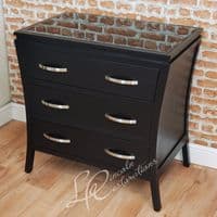RV Astley Modena Black Chest of 3 Drawers With Beveled Glass Top Contemporary