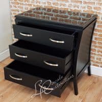 RV Astley Modena Black Chest of 3 Drawers With Beveled Glass Top Contemporary