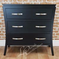 RV Astley Modena Black Chest of 3 Drawers With Beveled Glass Top Contemporary