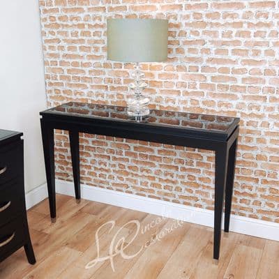 RV Astley Modena Black Console Table Beveled Glass Top Contemporary Second Class