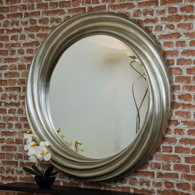 RV Astley Round Swirl Large Contemporary Silver leaf Round Wall Hanging Mirror