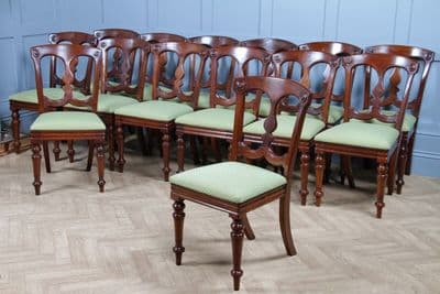 Set of 14 'James Reilly' Antique Victorian Mahogany Crown Splat & Bar Back Dining Chairs C1880