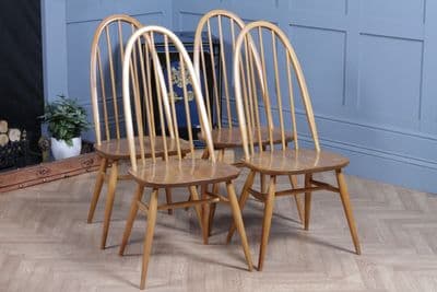 Set of 4 1960s Ercol Windsor Blonde Quaker Chairs Original Vintage Elm Model 365