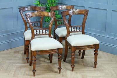 Set of 4 Antique Original Late Victorian Mahogany Upholstered Dining Chairs