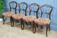 Set of 4 Antique Original Victorian French Walnut Crown Back Dining Chairs C1880