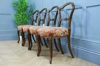 Set of 4 Antique Original Victorian French Walnut Crown Back Dining Chairs C1880