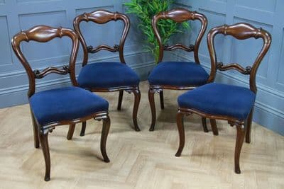 Set of 4 Antique Original Victorian Mahogany Crown / Balloon Back Dining Chairs