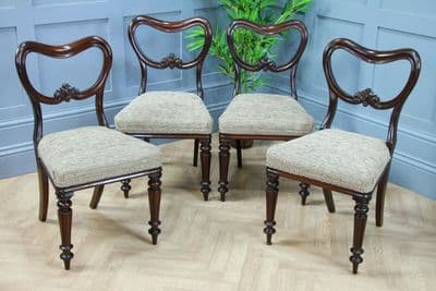 Set of 4 Antique Original Victorian Mahogany Kidney / Crown Back Dining Chairs