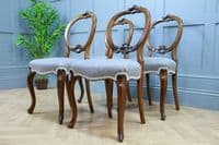 Set of 4 Antique Victorian Walnut Balloon Back Dining Chairs Cabriole Original