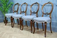 Set of 4 Antique Victorian Walnut Balloon Back Dining Chairs Cabriole Original