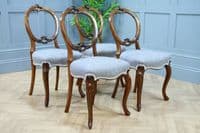Set of 4 Antique Victorian Walnut Balloon Back Dining Chairs Cabriole Original