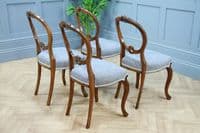 Set of 4 Antique Victorian Walnut Balloon Back Dining Chairs Cabriole Original