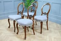 Set of 4 Antique Victorian Walnut Balloon Back Dining Chairs Cabriole Original
