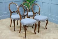 Set of 4 Antique Victorian Walnut Balloon Back Dining Chairs Cabriole Original